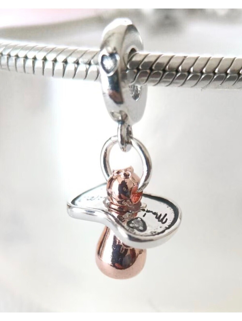 New Authentic Pandora Charm ROSE Baby Pacifier S925 ALE Dangle Charm 781490C01